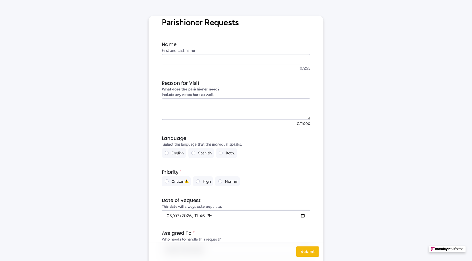 a monday form screenshot